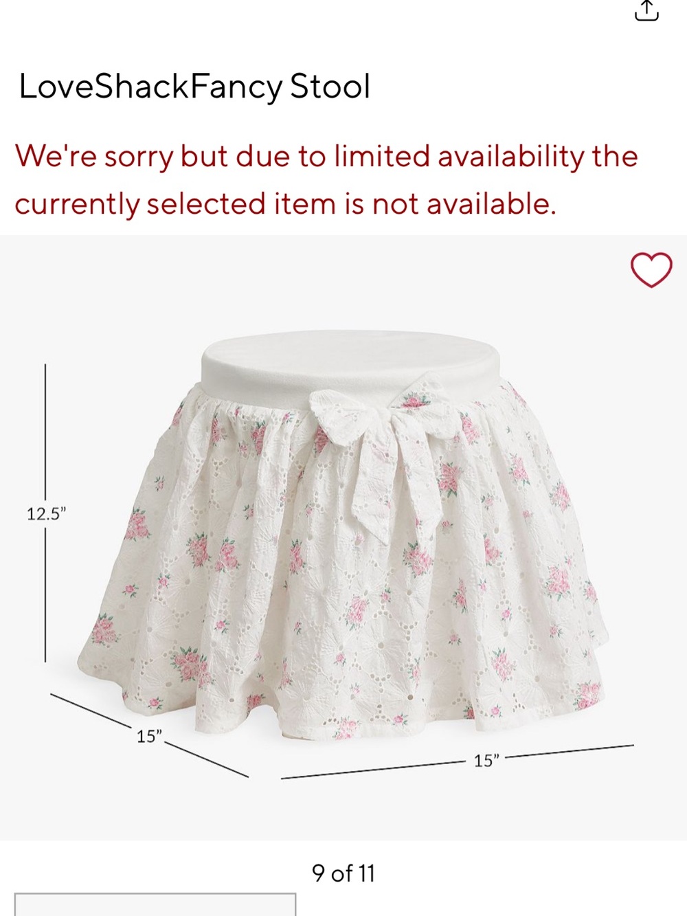 NWT LoveShackFancy Floral Bow Stool cover - Picture 5 of 11